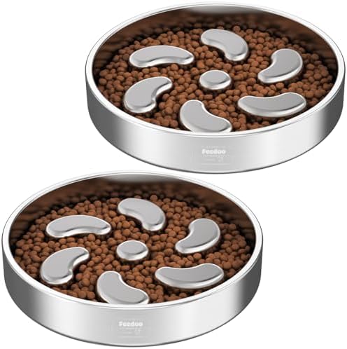 Feedoo Slow Feeder Dog Bowl-3Cups for Large Breeds, Double Wall Food-Grade Stainless Steel, Heavy Duty with Non-Slip Rubber Base, Puzzle Maze Bowl to Slow Down Eating [2Pack]