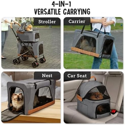 Double Pet Stroller with Detachable Carriers - Ideal for 2 Dogs or Cats - Compact & Convenient Design - Easy Assembly Double Dog Stroller - Graphite Gray