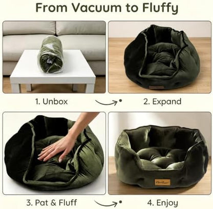 Olive Green Cat Bed for Indoor Cats, Removable Cushion Bed