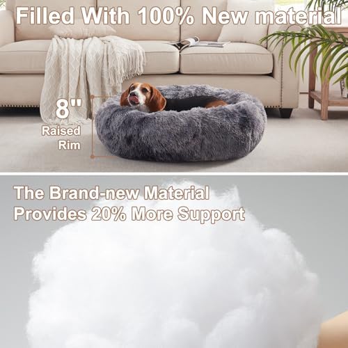 33 in Faux Fur Donut Dog Bed for Medium Plus Dogs,Tie-dye Grey