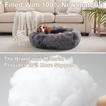 33 in Faux Fur Donut Dog Bed for Medium Plus Dogs,Tie-dye Grey