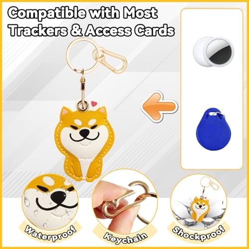 Leather Keychain Holder Case for AirTag, Cute Protective Cover for Apple Airtag KeyChain, GPS Tracker Item Finder