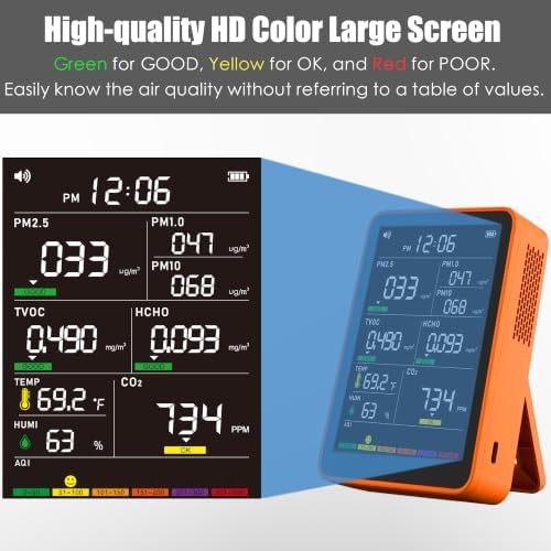 16-in-1 Indoor Air Quality Monitor, High-Precision Multi-Parameter Smart Air Quality Tester with HD Real-Time Color Screen, Portable Air Quality Monitor for Home, Office (Terracotta Orange)