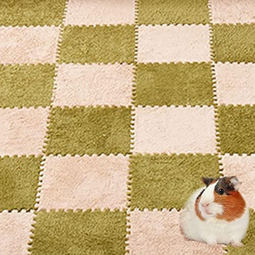 10Pcs 11” x 11” Guinea Pig Pads Washable, Reusable Guinea Pig Fleece Cage Liners, Soft Warm Rabbit Sleep Mat Blanket Bed (Green)