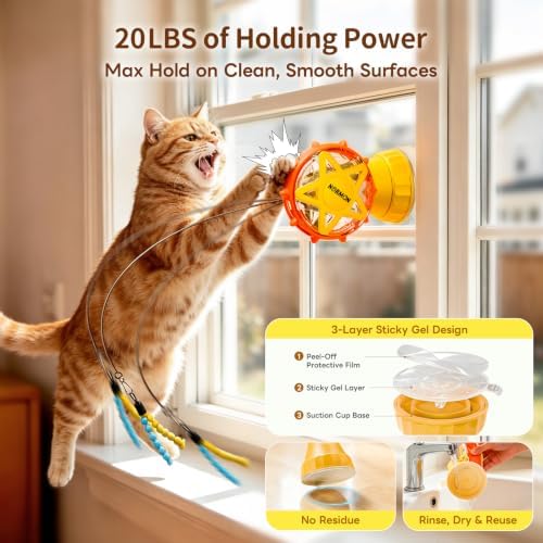 NORMON Cat Treat Dispenser, Ferris Wheel Puzzle Feeder Toy with Teaser Wand