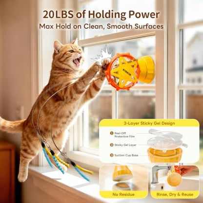 NORMON Cat Treat Dispenser, Ferris Wheel Puzzle Feeder Toy with Teaser Wand