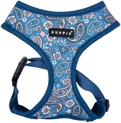 Puppia Cynthia Dog Harness A (Over-The-Head) Fashionable Paisley Pattern Spring Summer Harness for Small and Medium Dogs, Blue, Medium