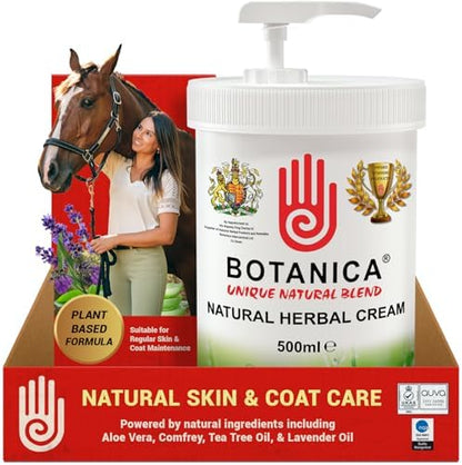 Botanica Herbal Cream | Horse Skin & Coat Cream | Equine Moisturizing Grooming Formula for Dry-Looking, Rough-Looking Areas | Aloe Vera, Tea Tree, Lavender & Comfrey | 500 ml