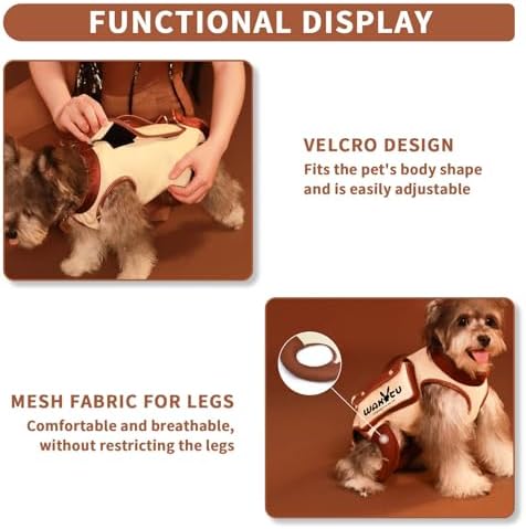 Wakytu Dog Lift Harness Dog Carrier VES Harness Adjustable Leash with Small Puppy Treat Bag,Fits Most Cars,L