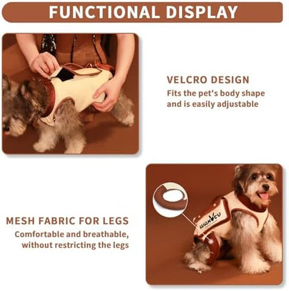 Wakytu Dog Lift Harness Dog Carrier VES Harness Adjustable Leash with Small Puppy Treat Bag,Fits Most Cars,L