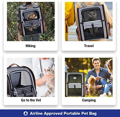 Extra Large Cat Backpack Carrier Expandable Pet Carrier Backpack for Small Dogs Medium Cats Fit Up to 18 Lbs, Dog Backpack Carrier, Foldable Puppy Backpack Carrier for Travel, Hiking,Striped
