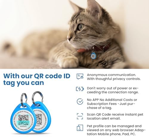 QR Code Cat Tags Personalized Small, Real-time Alerts, Blue