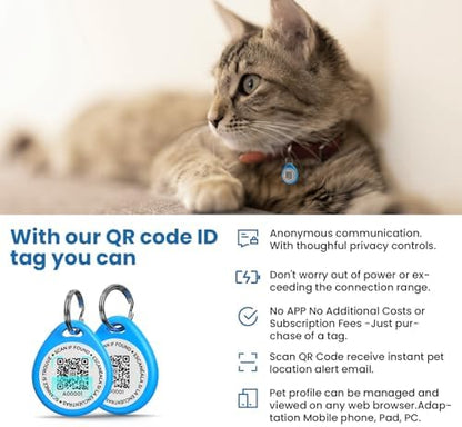 QR Code Cat Tags Personalized Small, Real-time Alerts, Blue