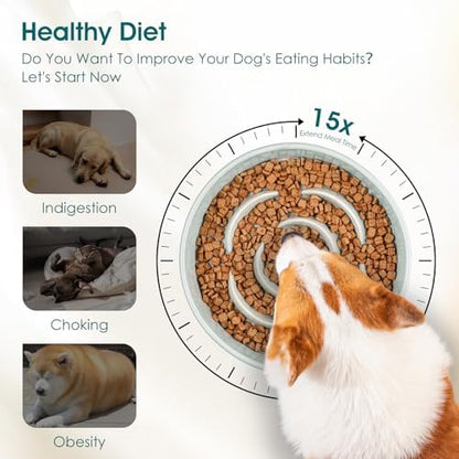 vancasso Slow Feeder Dog Bowl, 1.5 Cup Ceramic Puzzle Dish for Medium Breed