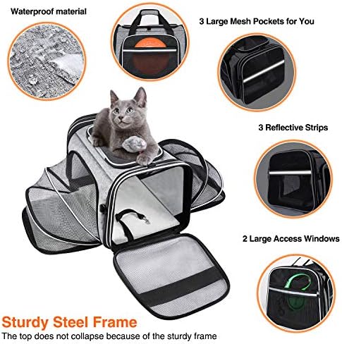 TSA Airline Approved Soft Sided Pet Carrier Top Loading 4 Side Expandable Large Travel Cats Carrier Collapsible with 3 Removable Washable Pads and 3 Pockets for Cats Kitten and Small Dogs