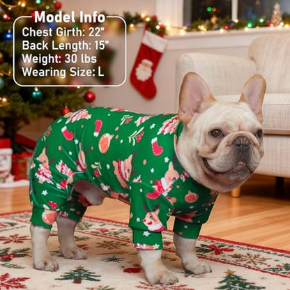 KYEESE Dog Christmas Pajamas for Small Dogs Green Reindeer Velvet Onesie