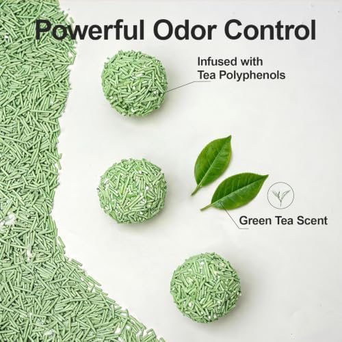 Tofu Cat Litter – Green Tea Scented for Long-Lasting Freshness, Plant-Based Kitty Litter, Flushable, Low Dust, Non-Stick Pellets for Easy Scoop & Clean, 22 lb (5.5lbx4bags)