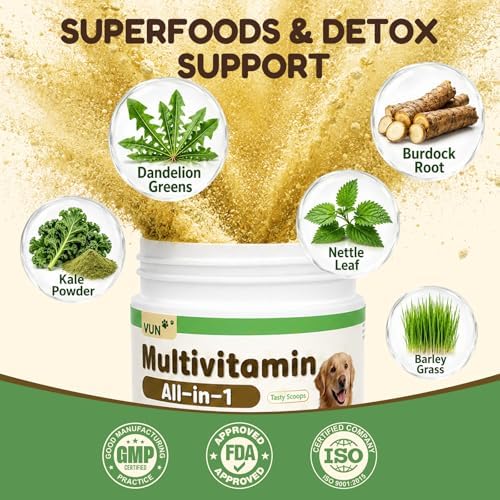 VUN Pet The Daily Dog Vitamins Supplements Multivitamin Powder for Dogs - Supports Whole Body Health, Digestion, Mobility & Immunity with Collagen, Glucosamine & Probiotics
