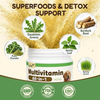 VUN Pet The Daily Dog Vitamins Supplements Multivitamin Powder for Dogs - Supports Whole Body Health, Digestion, Mobility & Immunity with Collagen, Glucosamine & Probiotics