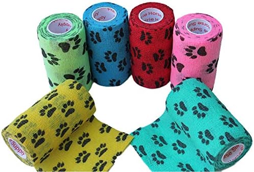 3 Inch Vet Wrap Tape Bulk (Paw Prints Variety) (Pack of 12) Self Adhesive Adherent Adhering Flex Bandage Grip Roll for Dog Cat Pet