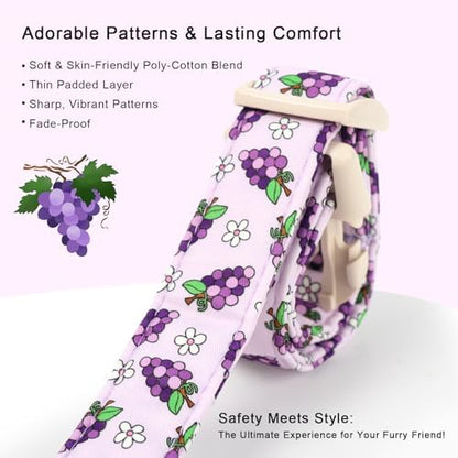 Summer Dog Collar Cute Grape Dog Collars for Giant Large Dogs - Lightweight Adjustable Purple Puppy Collar Boy Girl Fall Dog Collar with Quick Release Buckle XL
