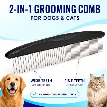 Pat Your Pet Deshedding Brush & Metal Comb Grooming Combo for Cats & Dogs