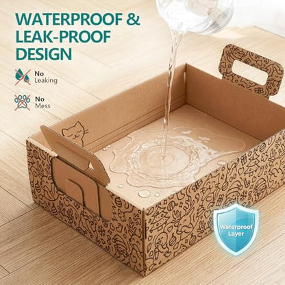 3-Pack Disposable Cat Litter Box, Waterproof & Leak-Resistant Cardboard, Foldable for Travel and Temporary Use, Eco-Friendly with Cute Cartoon Design, Gift for Cat Lovers