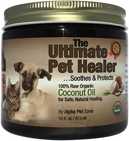 Organic Coconut Oil for Dogs, Cats, Pets, 16 oz, Dry Skin & Coat Treatment