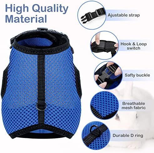 PETTOM Bunny Rabbit Harness with Stretchy Leash Cute Adjustable Buckle Breathable Mesh Vest for Kitten Small Pets Walking (Blue,XS)
