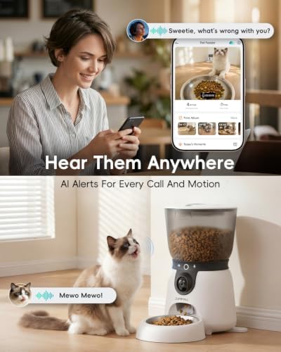 ZUMIMALL Automatic Cat Feeder with 2K Camera, Full Bowl Visibility Grey