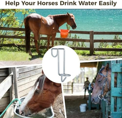 yeesport 4 Pcs Horse Water Bucket Hooks, Quality Metal, Rust-Resistant, Double Hook Design, Easy Installation for Stables Barns and Livestock Use