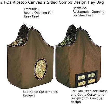 Derby Originals Large 24 OZ Canvas Horse Hay Bag 2 Sided Combo Design X Wide Gusset and 6 Month Warranty