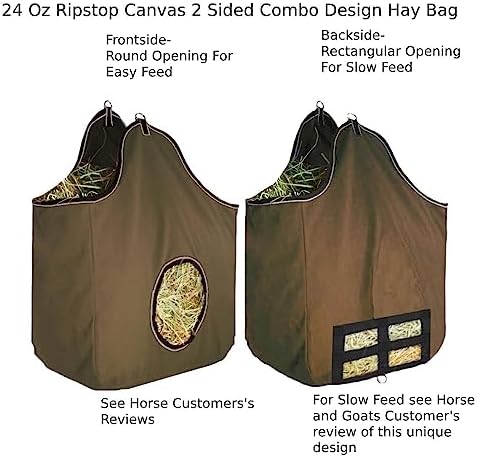 Derby Originals Large 24 OZ Canvas Horse Hay Bag 2 Sided Combo Design X Wide Gusset and 6 Month Warranty