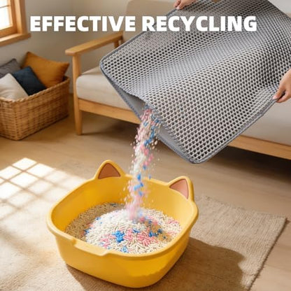 Cat Litter Mat 24x30 Inches, Honeycomb Double Layer Litter Trapping Mat, Waterproof Leakproof Urine Proof Cat Litter Box Mat for Cat Litter Box Area, Floor, Kitty Litter Rug