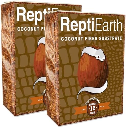 ReptiEarth Reptile Bedding, Fluffy Coconut Fiber Substrate 12 Quart Organic Coco Ready to Use for Bioactive Snake Terrarium, Lizard Tanks with Plants, for Frog, Tarantula or Hermit Crab Habitat (2 Pk)
