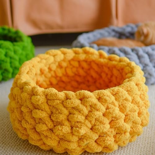 Cat Nest Bed, Handwoven Washable Round Cave Kitten (Yellow,L)