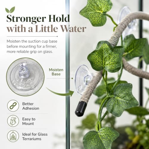 HERCOCCI Crested Gecko Tank Accessories, Reptile Hanging Plants Vines with Natural Coconut Shell Hideout & Climbing Ladder Decor for Hermit Crab Lizard Leopard Gecko Chameleon Snake Terrarium Decor
