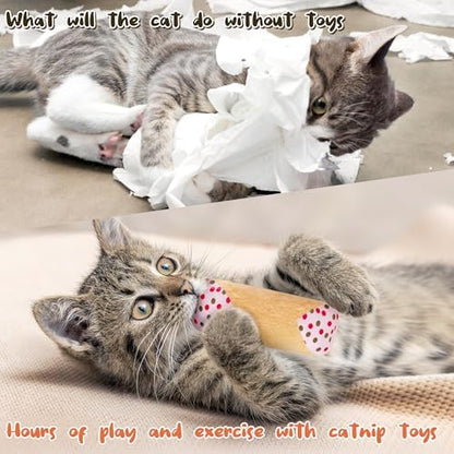 MALLMALL6 Catnip Toys for Cat - 5Pcs Cannoli Crinkle Paper Sound Catmint Toy Gift for Indoor Kitten, Teething Chew Kick Interactive Kitty Supplies, Soft Italian Dessert Pet Present for Kitten Lover