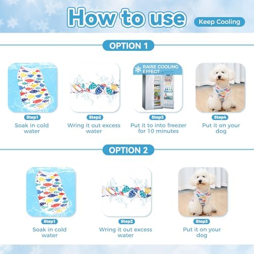 cyeollo 2Pack Dog Cooling Shirts Evaporative Dog Cooling Vest, M, Blue Fish