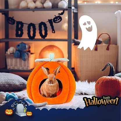 YUEPET Rabbit Cave Bed, Warm Bunny Hideout, Guinea Pig Bed, Pumpkin, Size M