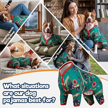 LovinPet Pitbull Dog Pajamas, Turquoise Peacock Prints, Green, M
