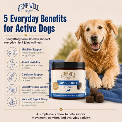 Hemp Well Hip & Joint Dog Soft Chews with Glucosamine & Hemp, MSM, 30 Count