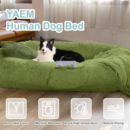 YAEM Human Dog Bed for Adult, 71"x45"x12" Calming Giant Pet Bed, GrassGreen