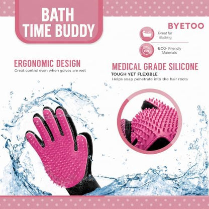 BYETOO Pet Dog Cat Grooming Glove with 261Tips,Gentle Deshedding Brush Glove,Efficient Pet Hair Remover Mitt,Massage Tool with Enhanced Five Finger Design,for Dog,Cat,Rabbit,Horse with Long/Short Fur