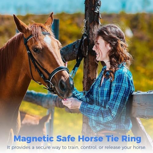 Homaisson 4 PCS Horse Tie Rings, Horse Tie Ring with Quick Snap and Eye Bolt, Heavy Duty Stainless Horse Tack and Supplies, Magnetic Safe Horse Tie Ring, Horse Training Equipment for Pulling Back