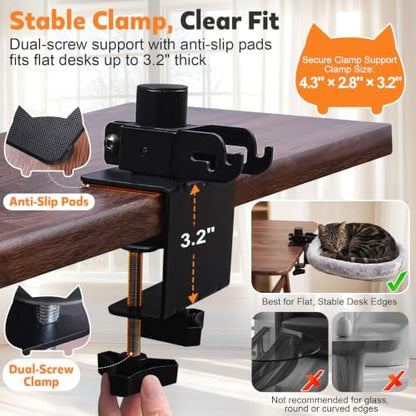 Cat Desk Bed Clamp Mount: Foldable Rotating Hammock Bed for Cats 33lbs