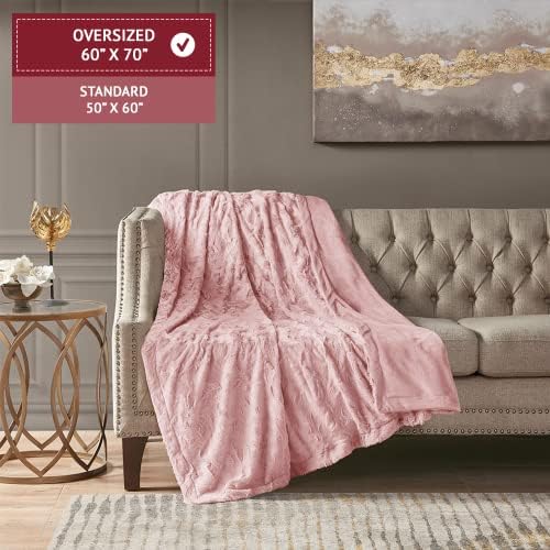 Madison Park Zuri Faux Fur Reversible Throw Blanket, 50 x 60 in, Blush
