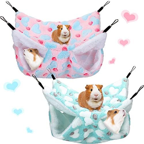 BOAO 2 Pcs Guinea Pig Rat Hammock for Pet, Mint Green, Pink, Heart Pattern