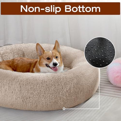JOLLYVOGUE Dog & Cat Bed, Calming Anti-Anxiety Pet Bed for Small Dogs, Fluffy Donut Cushion for Small and Medium Pets (20")