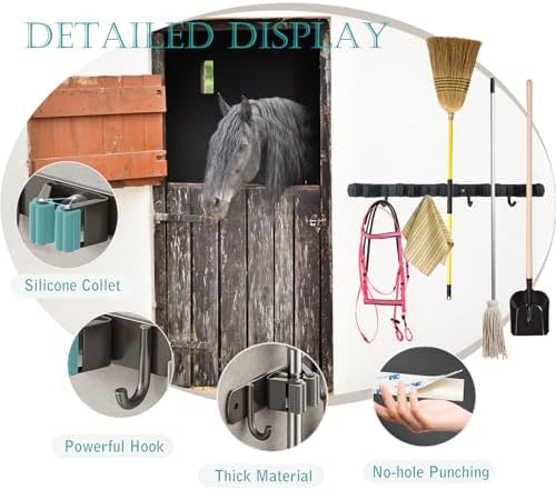 2pcs Horse Whip Crop Holder with Bridle Hooks, Stall Tool Holder Horse Tack Rack Wall Mount Bridle Rack Organizer Horse Stables Supplies Storage Rack Stall Hanger Accessories